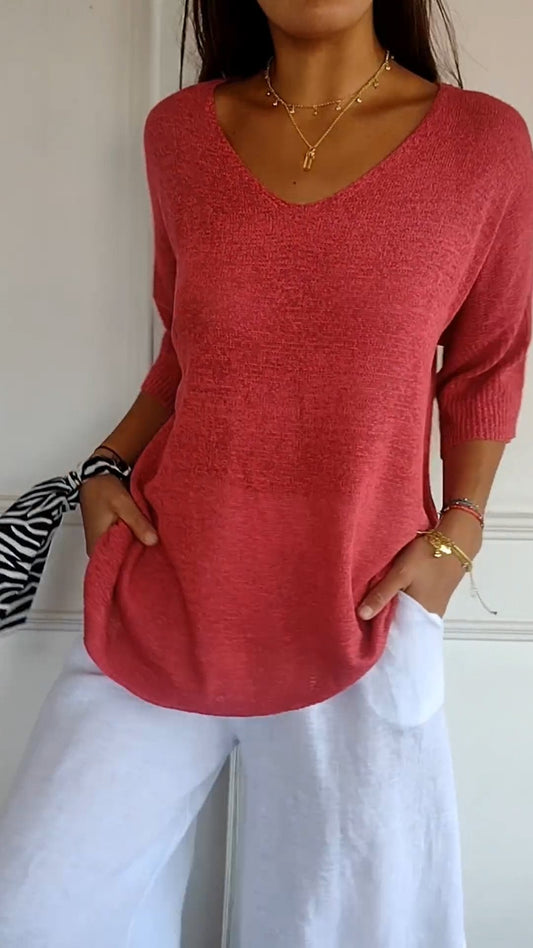 Lunara Women's Knit Top – Breathable V-Neck for Versatile Style 1