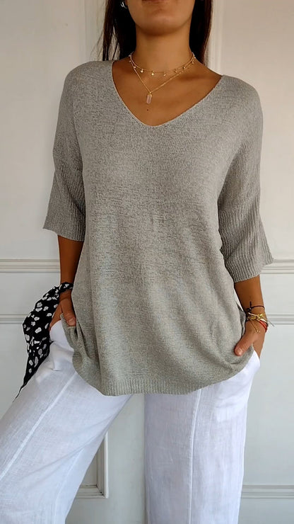 Lunara Women's Knit Top – Breathable V-Neck for Versatile Style 9