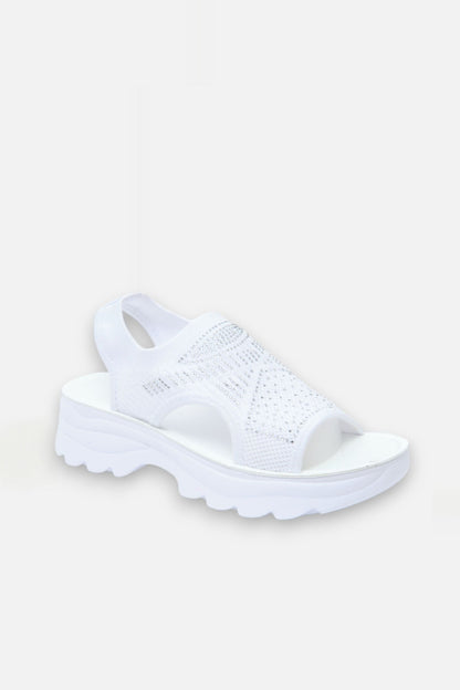 Lunara Women's White Platform Sandals – Crystal-Embellished Comfort 4