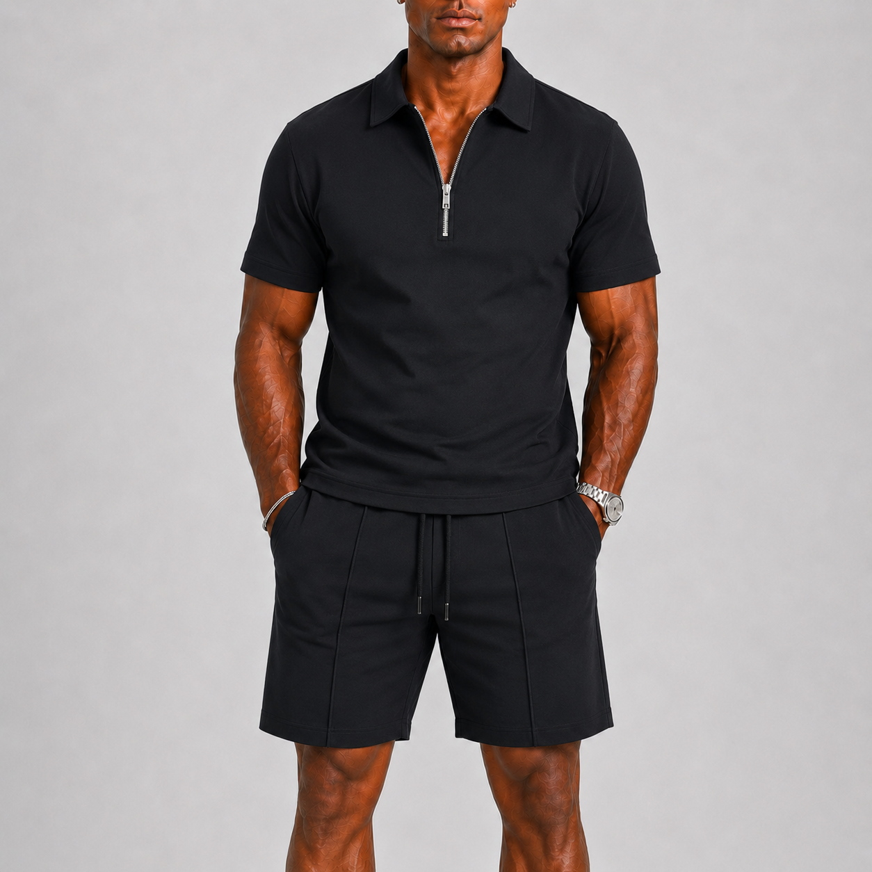 Lunelle Men's Outfit Polo and Shorts Set – Stylish Zipper Detail for Casual Summer Days 0