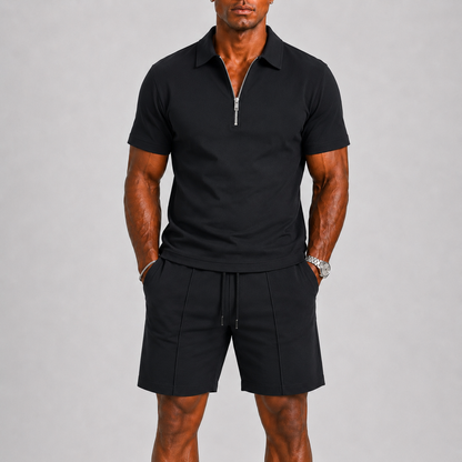 Lunelle Men's Outfit Polo and Shorts Set – Stylish Zipper Detail for Casual Summer Days 0
