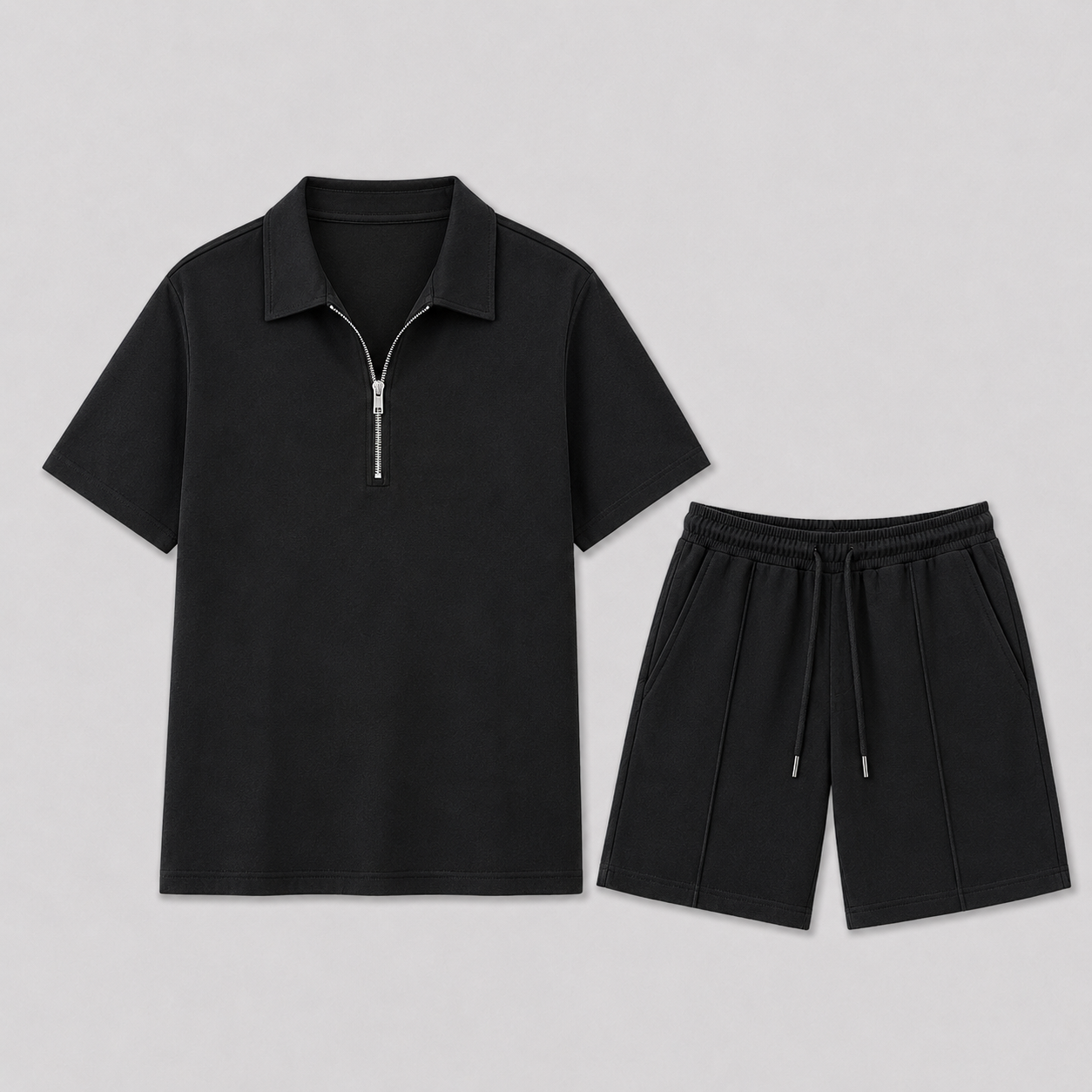 Lunelle Men's Outfit Polo and Shorts Set – Stylish Zipper Detail for Casual Summer Days 1