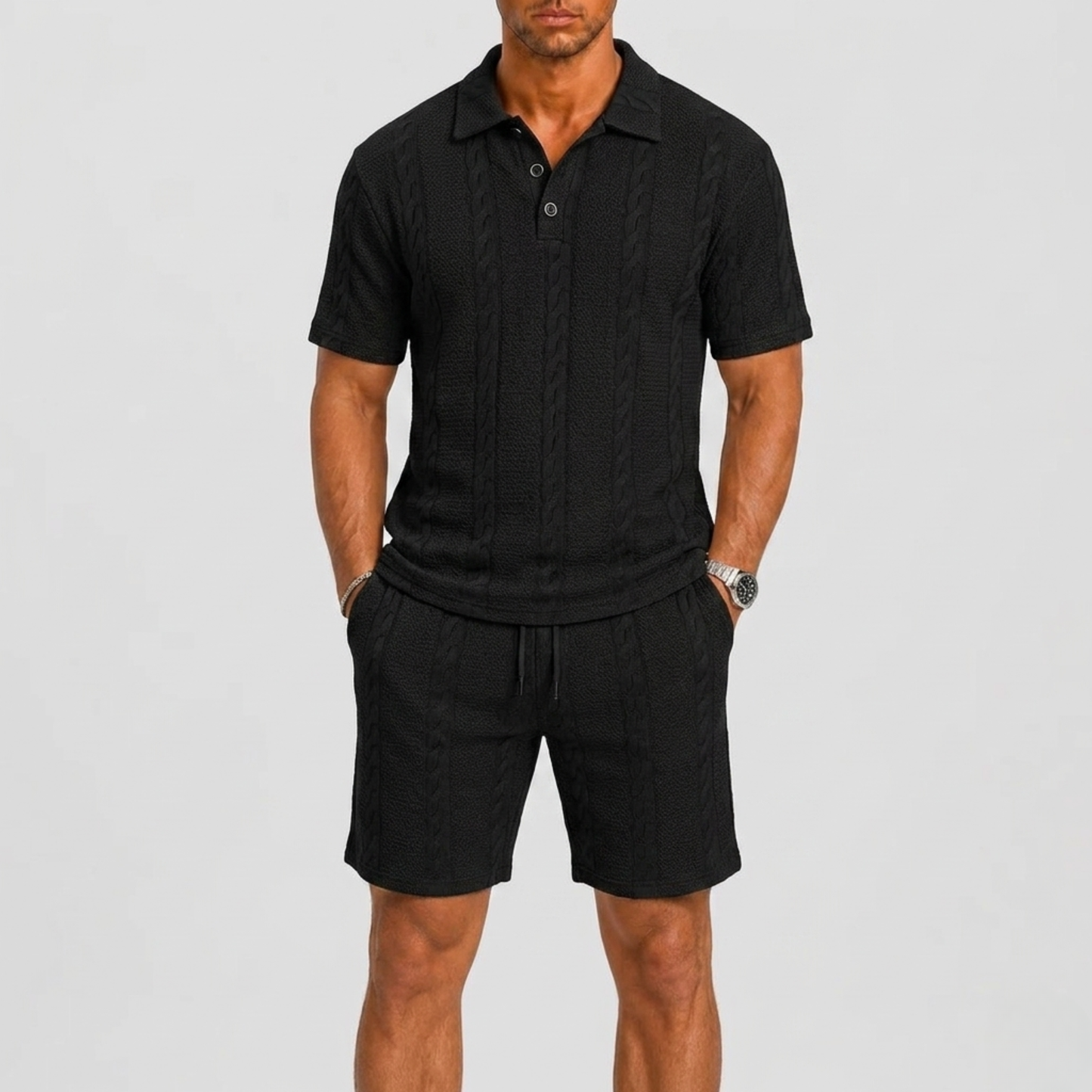 Lunelle Men's Polo Set Casual Outfit – Structured Fabric Summer Comfort 2