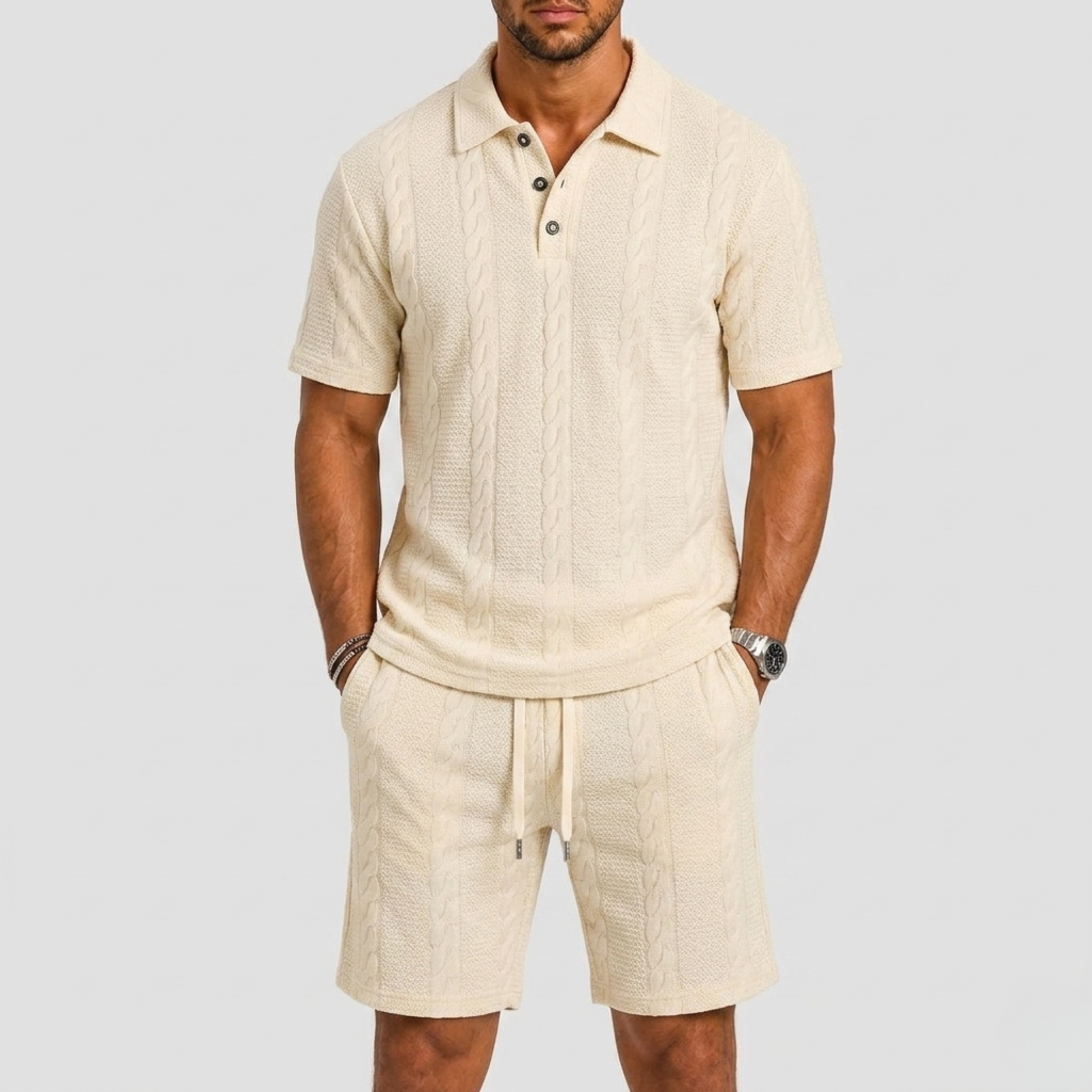 Lunelle Men's Polo Set Casual Outfit – Structured Fabric Summer Comfort 3