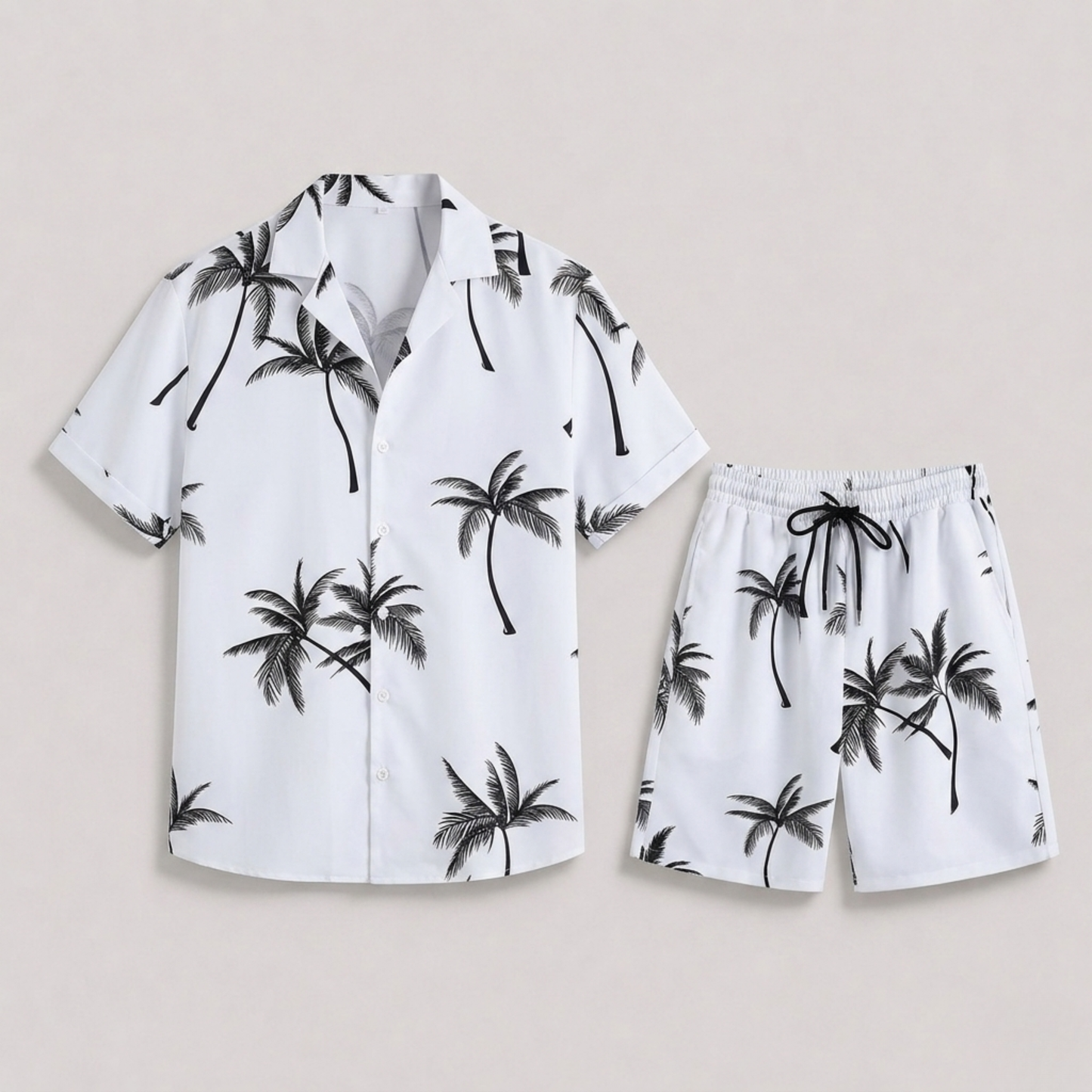 Lunelle Men's Summer Set Casual Outfit – Palm Print Comfort for Warm Days 1