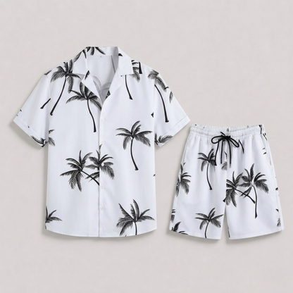 Lunelle Men's Summer Set Casual Outfit – Palm Print Comfort for Warm Days 1