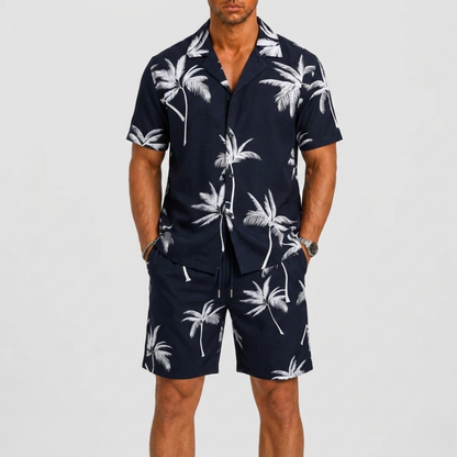 Lunelle Men's Summer Set Casual Outfit – Palm Print Comfort for Warm Days 2