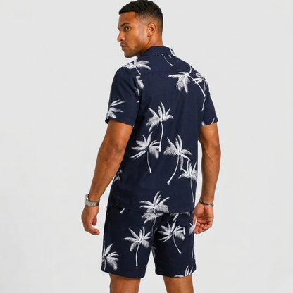 Lunelle Men's Summer Set Casual Outfit – Palm Print Comfort for Warm Days 3