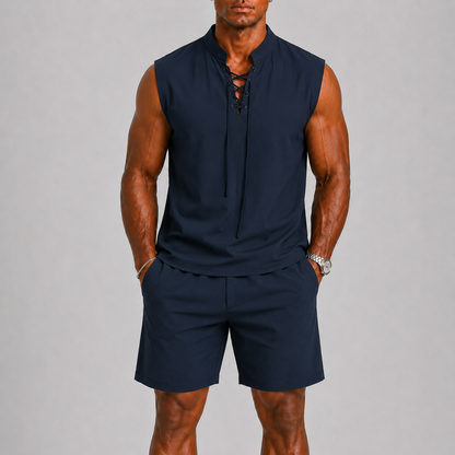 Lunelle Men's Summer Set – Breathable Lace-Detail Comfort Outfit 0