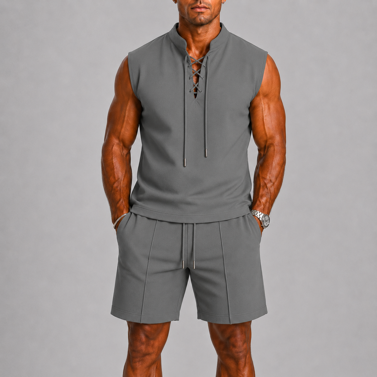 Lunelle Men's Summer Set – Breathable Lace-Detail Comfort Outfit 4