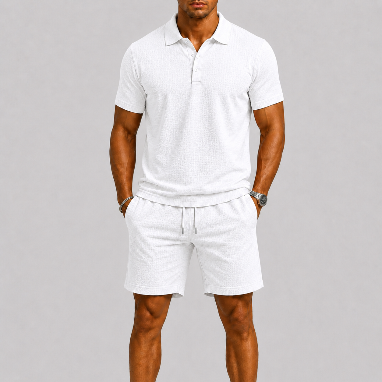 Lunelle Men's Summer Set – Lightweight Jacquard Shirt & Shorts 0