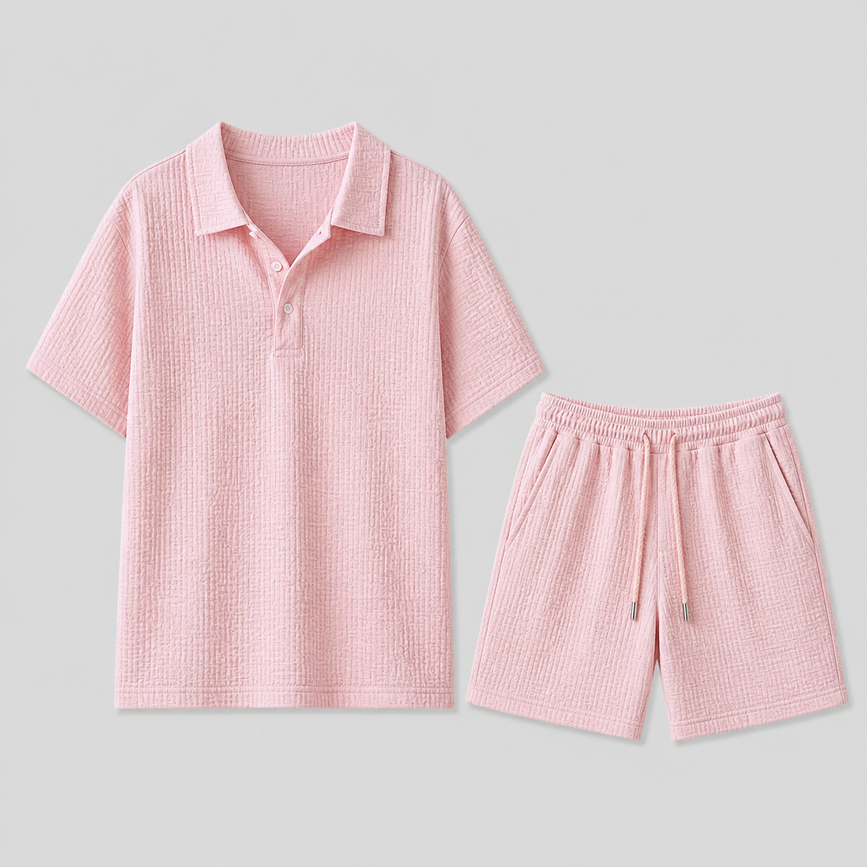 Lunelle Men's Summer Set – Lightweight Jacquard Shirt & Shorts 1