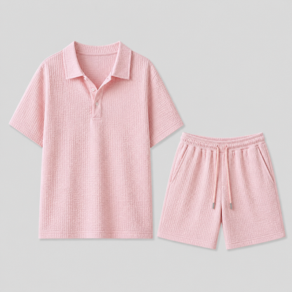 Lunelle Men's Summer Set – Lightweight Jacquard Shirt & Shorts 1