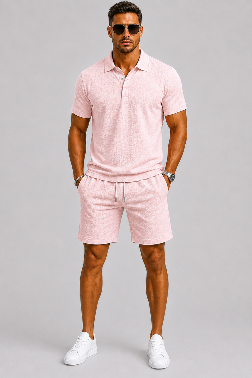Lunelle Men's Summer Set – Lightweight Jacquard Shirt & Shorts 2