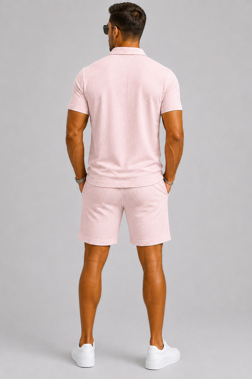 Lunelle Men's Summer Set – Lightweight Jacquard Shirt & Shorts 3