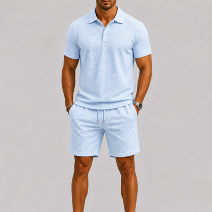 Lunelle Men's Summer Set – Lightweight Jacquard Shirt & Shorts 4