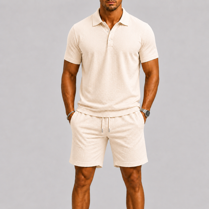 Lunelle Men's Summer Set – Lightweight Jacquard Shirt & Shorts 5