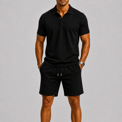 Lunelle Men's Summer Set – Lightweight Jacquard Shirt & Shorts 6