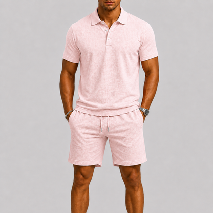 Lunelle Men's Summer Set – Lightweight Jacquard Shirt & Shorts 7