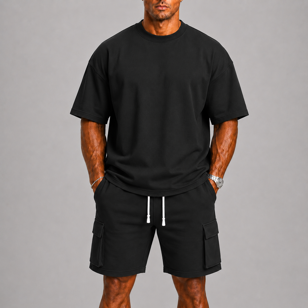 Lunelle Men's Summer Set – Oversized T-Shirt & Cargo Shorts for Casual Comfort 2