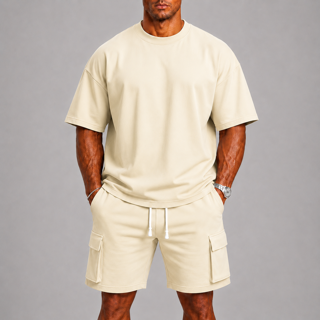Lunelle Men's Summer Set – Oversized T-Shirt & Cargo Shorts for Casual Comfort 5