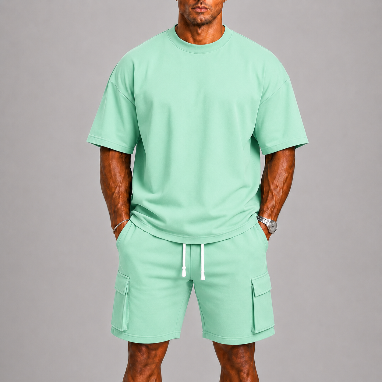 Lunelle Men's Summer Set – Oversized T-Shirt & Cargo Shorts for Casual Comfort 6