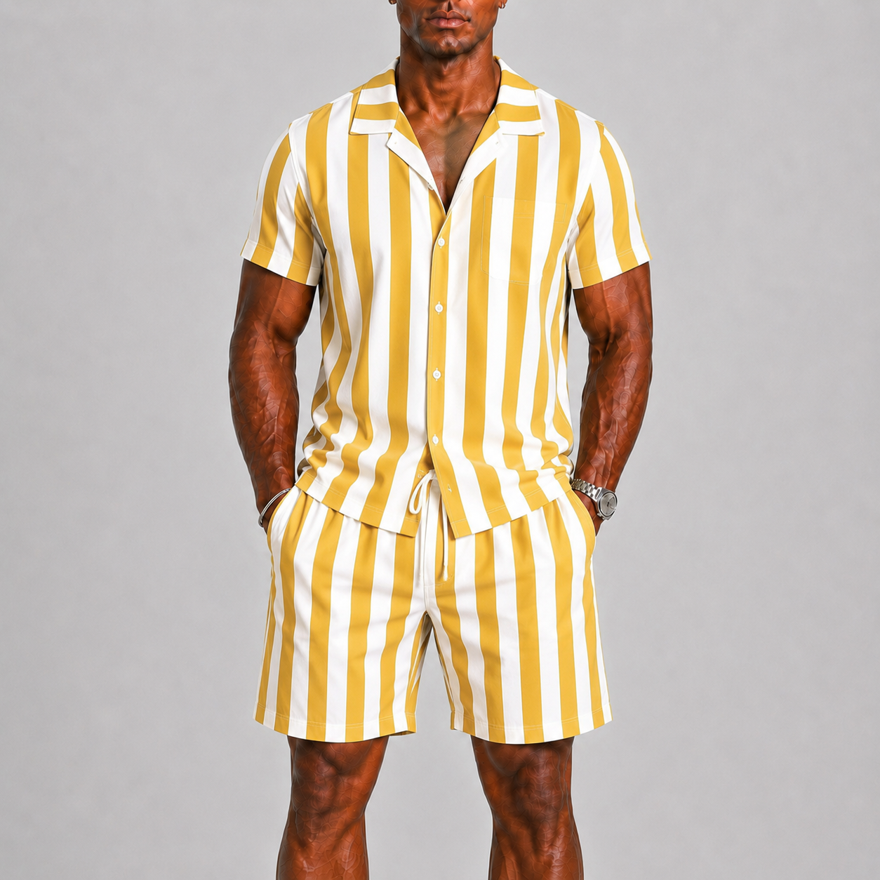 Lunelle Men's Summer Set – Striped Short-Sleeve Outfit for Warm Days 0