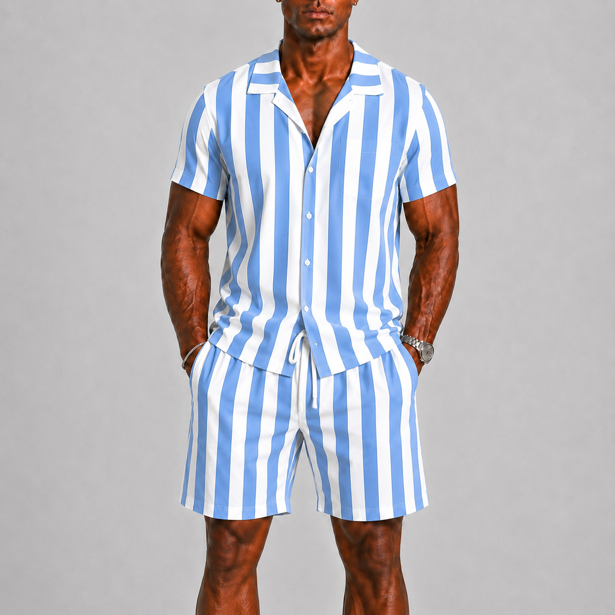 Lunelle Men's Summer Set – Striped Short-Sleeve Outfit for Warm Days 2