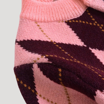 Cardigan Women - Cropped Argyle Knit Cardigan with Button Front
