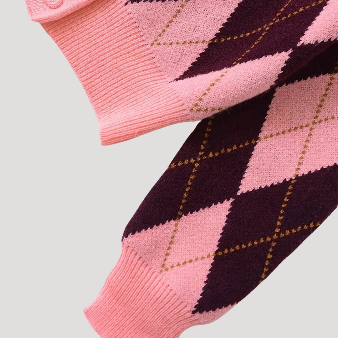 Cardigan Women - Cropped Argyle Knit Cardigan with Button Front