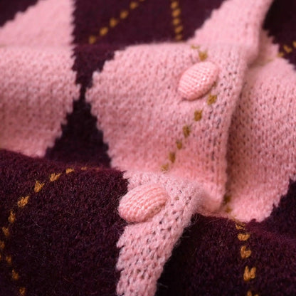Cardigan Women - Cropped Argyle Knit Cardigan with Button Front