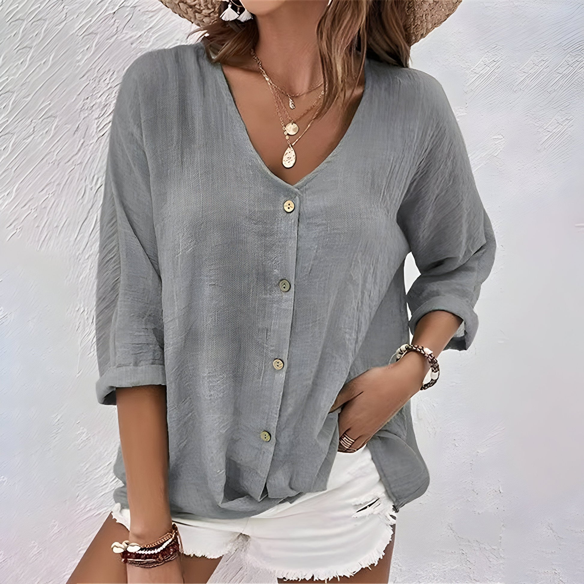 Marcia Women's Blouse – Relaxed V-Neck for Effortless Summer Style 3
