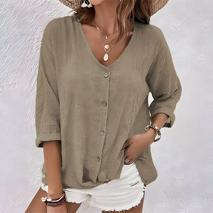 Marcia Women's Blouse – Relaxed V-Neck for Effortless Summer Style 6