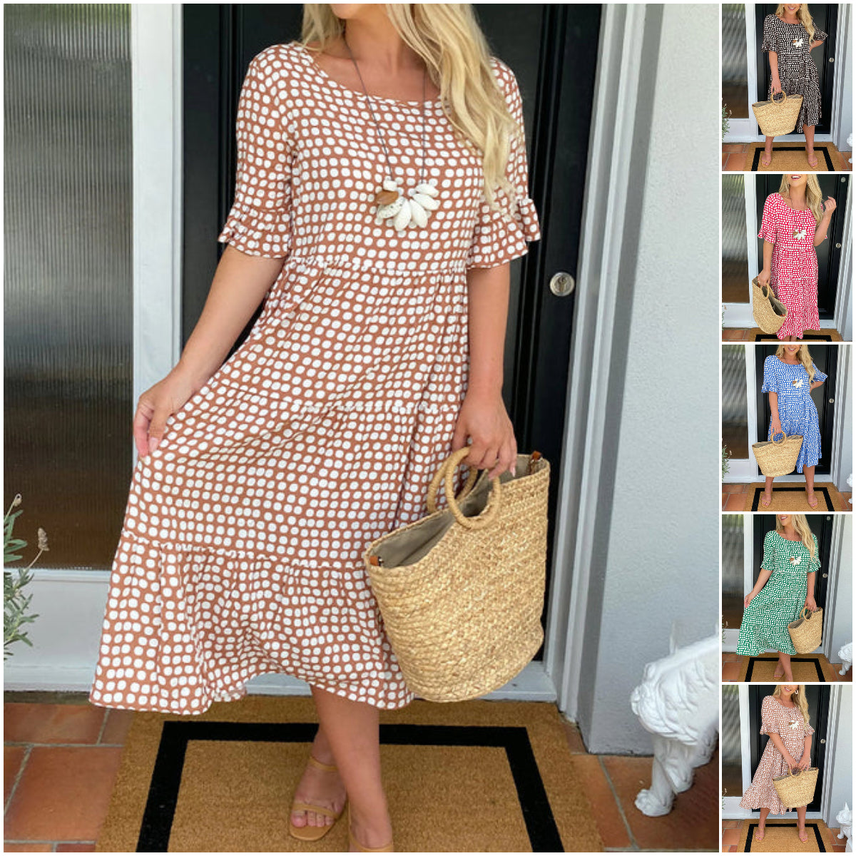 Mirella Women's Polka Dot Midi Dress – Lightweight Stylish Summer Outfit 1