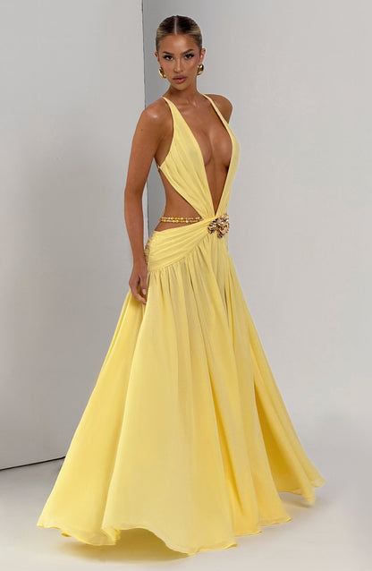 Mireya Women's Maxi Dress – Deep Plunging Neckline for Elegant Evenings 4