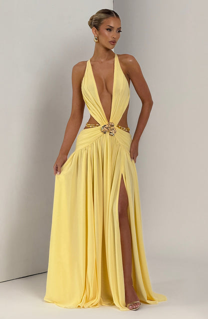 Mireya Women's Maxi Dress – Deep Plunging Neckline for Elegant Evenings 5