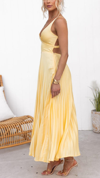 Nara Women's Pleated Maxi Dress – Flattering V-Neck for Summer Events 2