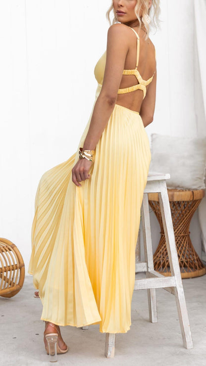 Nara Women's Pleated Maxi Dress – Flattering V-Neck for Summer Events 3