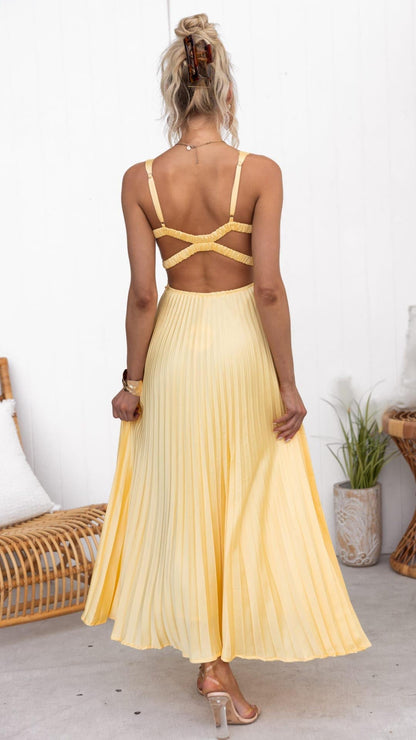 Nara Women's Pleated Maxi Dress – Flattering V-Neck for Summer Events 4