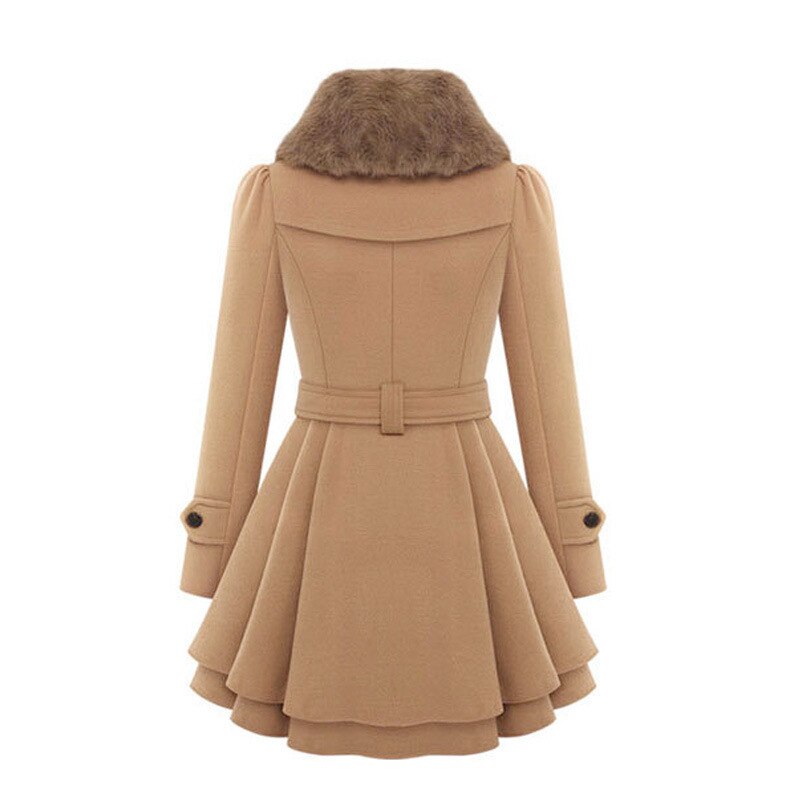 Coat Women - Double Breasted Coat with Faux Fur Collar