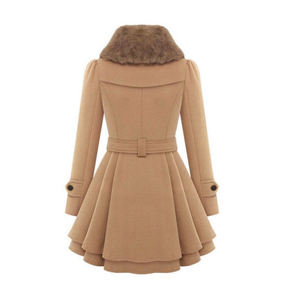 Coat Women - Double Breasted Coat with Faux Fur Collar