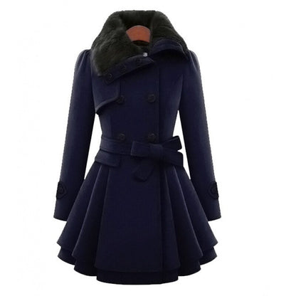 Coat Women - Double Breasted Coat with Faux Fur Collar