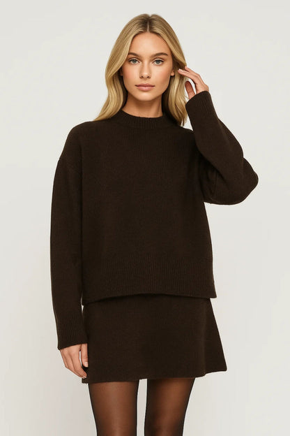Nika Damen Strickset – Bequemer Pullover und Rock für Elegante Wintertage 0