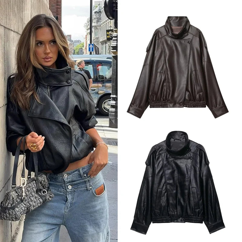 Niora Women's Faux Leather Jacket – Stylish Warm Outerwear for Fall 0
