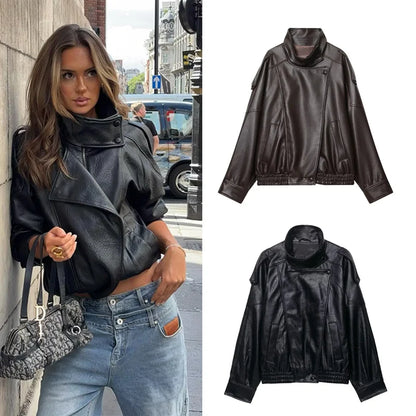 Niora Women's Faux Leather Jacket – Stylish Warm Outerwear for Fall 0