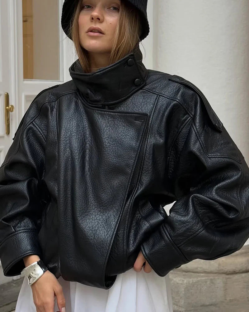 Niora Women's Faux Leather Jacket – Stylish Warm Outerwear for Fall 4