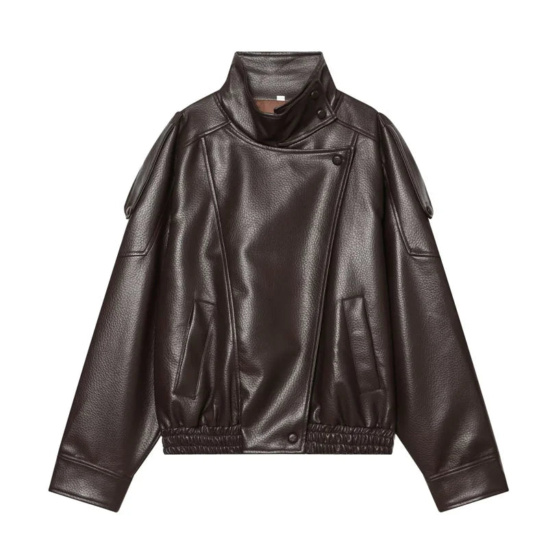 Niora Women's Faux Leather Jacket – Stylish Warm Outerwear for Fall 6