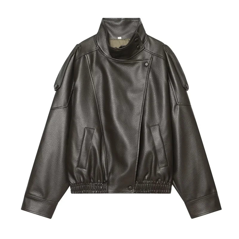 Niora Women's Faux Leather Jacket – Stylish Warm Outerwear for Fall 7