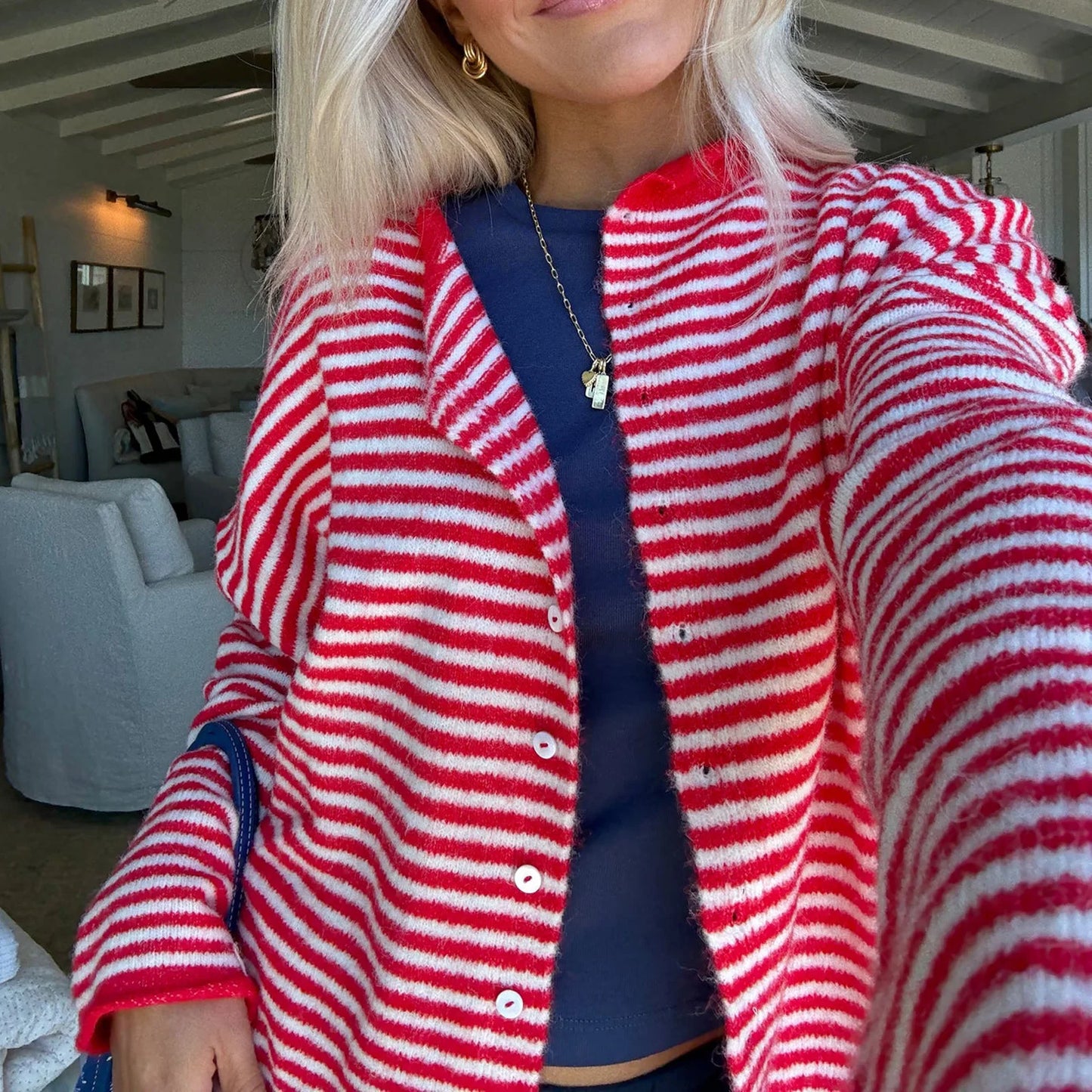 Niora Women's Long Cardigan – Cozy Striped Knitwear for Autumn 1