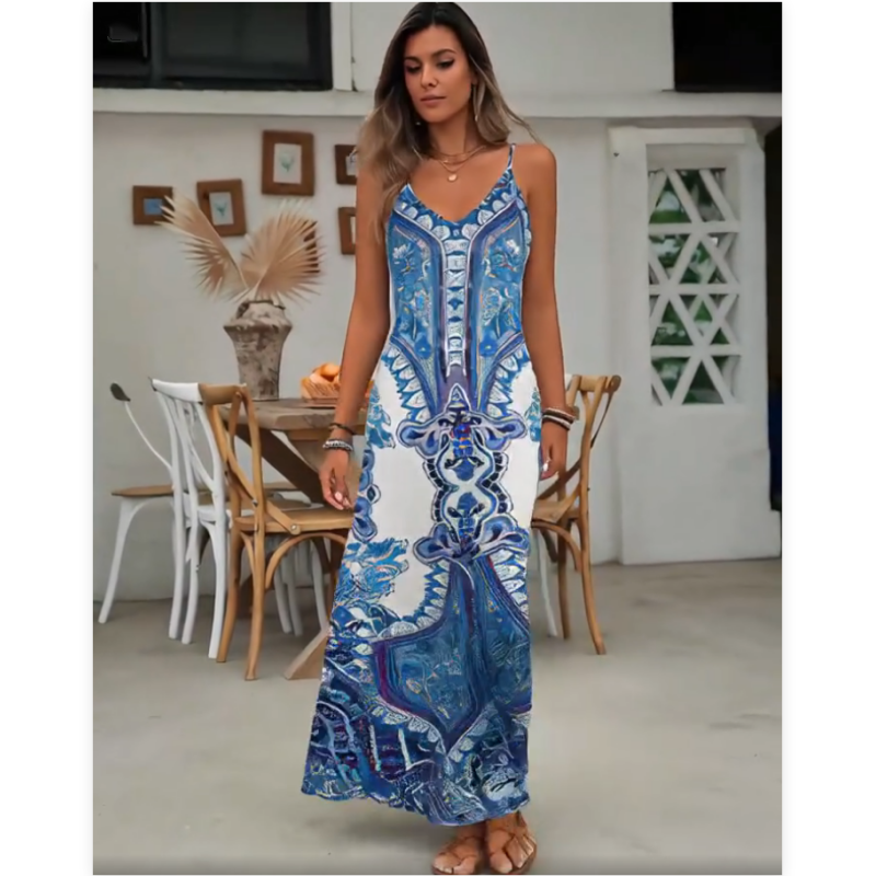 Niora Women's Retro Print Maxi Dress – Lightweight Summer Comfort 6